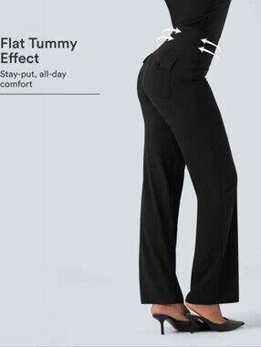 Halara High-Waisted Black Tummy-Control Wide-Leg Pants